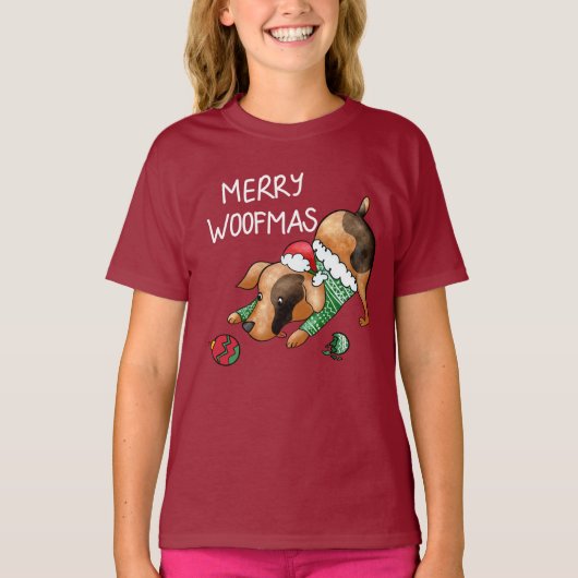T-shirt Jolie Woofmas Noël Chien Enfants (Devant)