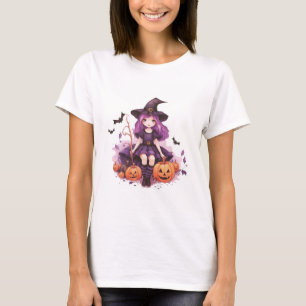 T-shirt Jolies citrouilles de sorcière aux cheveux violets