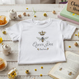 T-Shirt Jolies filles Reine Abee, Couronne Or & Coeurs Nom