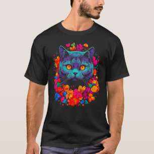 T-shirt Jolies fleurs de chat British Shorthair
