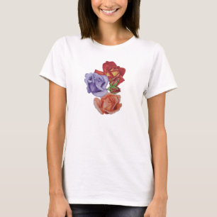 T-shirt jolies fleurs roses rouges et bourgeons roses fleu