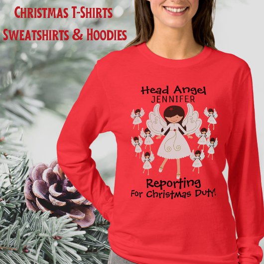 T-shirt Jolis Anges de Noël avec Nom Dames