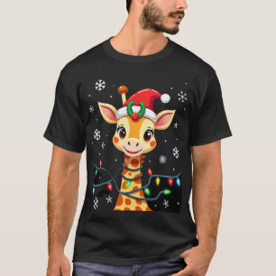 T-shirt Jolis éclairages de Noël de girafe avec chapeau de