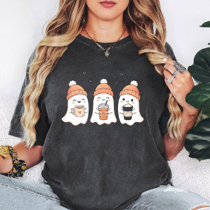 T-shirt Jolis fantômes d'Halloween avec boissons d'automne