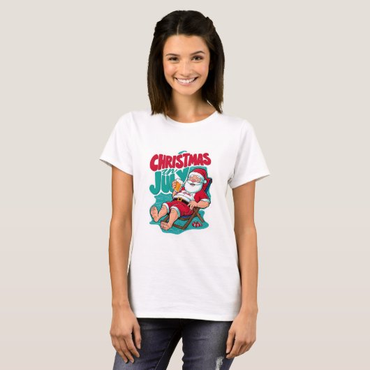 T-shirt Jolly Père Noël savourer une brasse glacée (Devant entier)