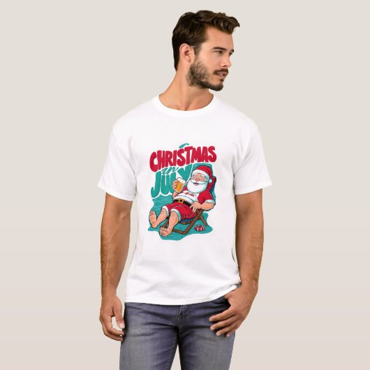 T-shirt Jolly Père Noël savourer une brasse glacée (Devant entier)