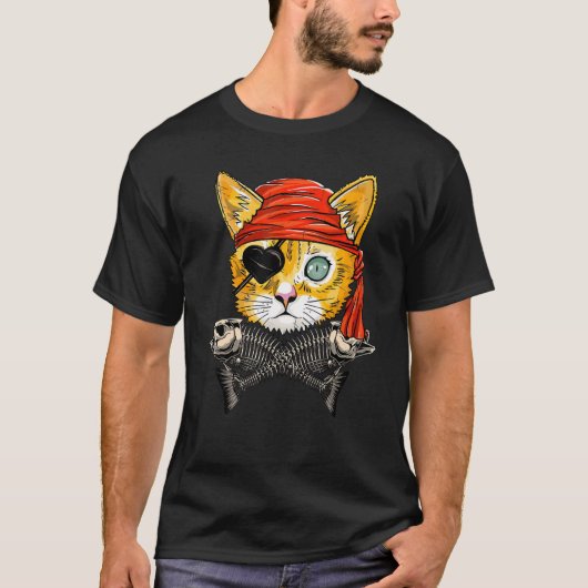 T-shirt Jolly roger Visage de chat Pirate mignon Drapeau H (Devant)