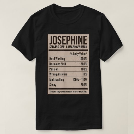 T-shirt Josephine Nutrition Facts Name Nickname Alias Titl (Design devant)