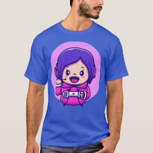 T-shirt Jote Girl Gaming Holding Joystick Cartoon
