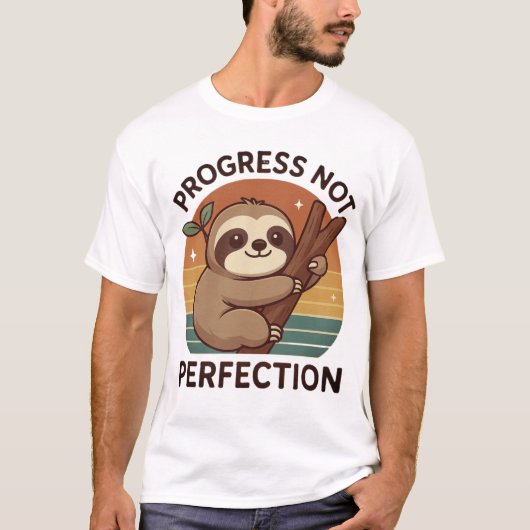 T-shirt Jote Sloth "Progress Not Perfection" Art Graphique (Devant)