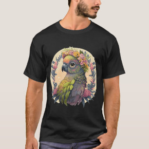 T-shirt Joue verte mignonne Parrot vert tendre Couronne de