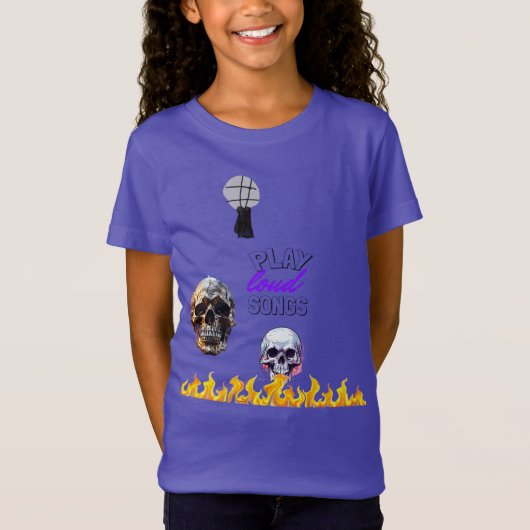 T-Shirt Jouer Chansons Loud Crâne Flame Violet Enfants (Devant)