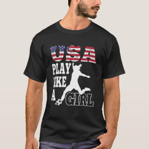 T-shirt Jouer Comme Une Fille Drapeau Américain Football P