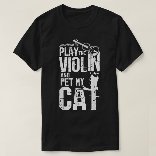 T-shirt Jouer du violon et familier mon chat (Design devant)