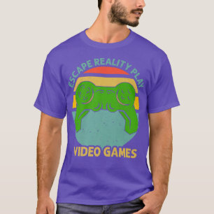 T-shirt Jouer Jeux Vidéo Gamer Contrôleur Retro Sunset Fun