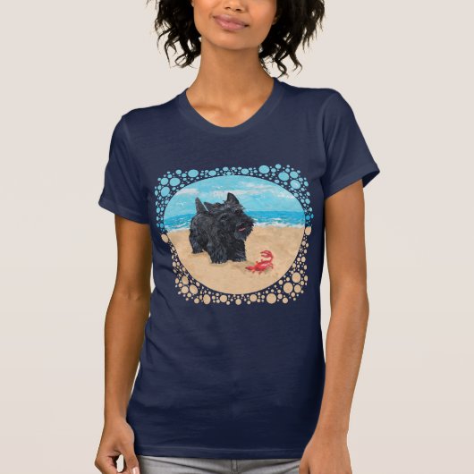 T-shirt Jouer Scottish Terrier à la plage (Devant)