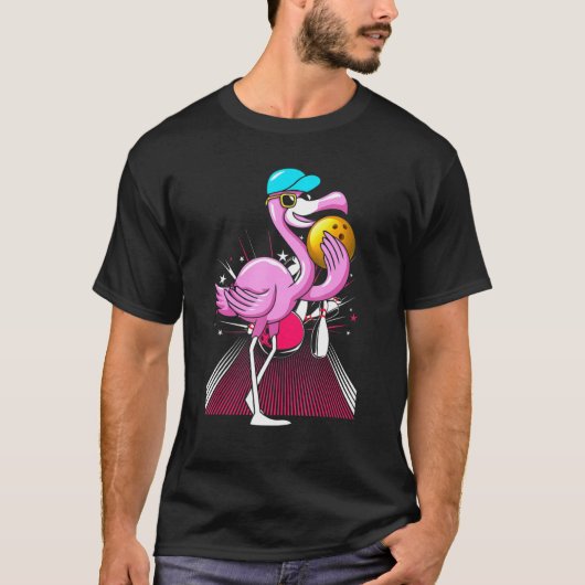 T-shirt Joueur cool de Flamant rose de Bowling (Devant)