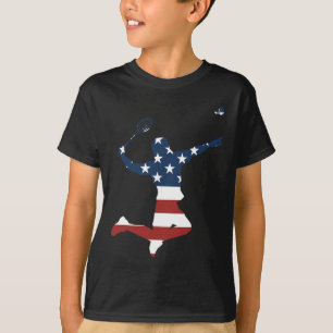 T-shirt Joueur de Badminton Joueur de drapeau américain Vê