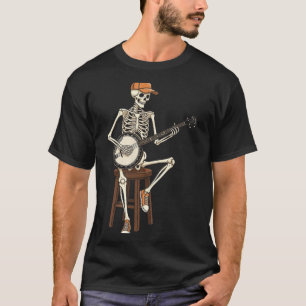 T-shirt Joueur de banjo squelette Halloween drôle hommes g