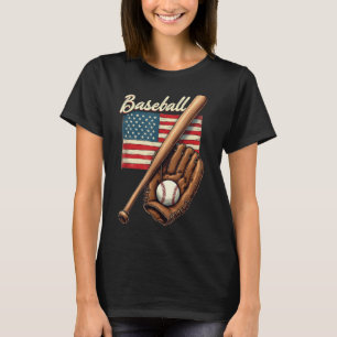T-shirt Joueur de baseball américain Drapeau Bat Fan Catch