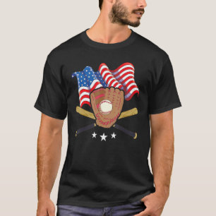 T-shirt Joueur de baseball attrapeur du 4 juillet Drapeau
