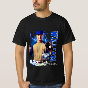 T-shirt Joueur de baseball bleu un photo avec nom