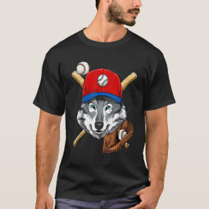 T-shirt Joueur de baseball Gray Wolf Lanceur Receveur Base