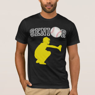 T-shirt Joueur de baseball senior receveur silhouette jaun