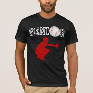 T-shirt Joueur de baseball senior receveur silhouette roug