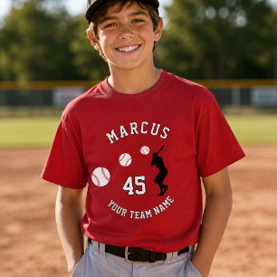 T-shirt Joueur de baseball silhouette nom de l'équipe numé