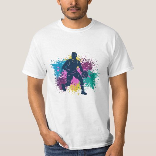 T-shirt Joueur de basket-ball Grungy Couleurs Splashes (Devant)