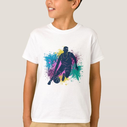 T-shirt Joueur de basket-ball Grungy Couleurs Splashes (Devant)