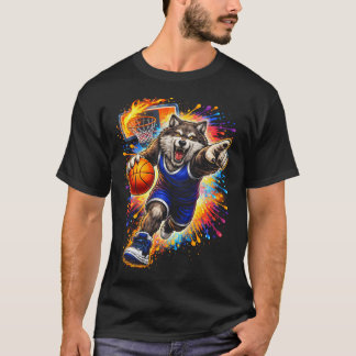 T-shirt Joueur de basket-ball loup éclaboussure de peintur