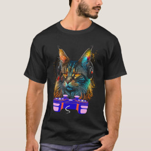 T-shirt Joueur de chat Maine Coon de jeu vidéo Animal M