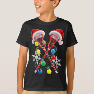 T-shirt Joueur de crosse Lumières de Noël Chapeau de Père