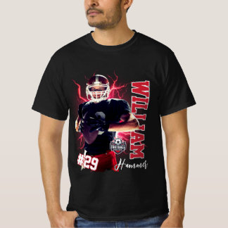 T-shirt Joueur de Football Noir Rouge Nom & Photo Personna
