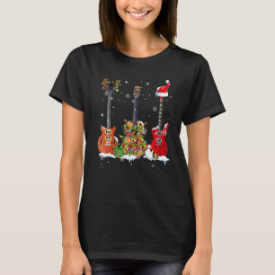 T-shirt Joueur de guitare basse Chapeau de Père Noël Renne