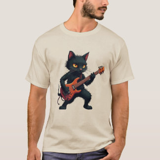 T-shirt Joueur de guitare chat noir
