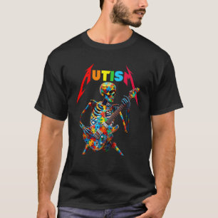 T-shirt Joueur de guitare squelette autiste Musique rock A