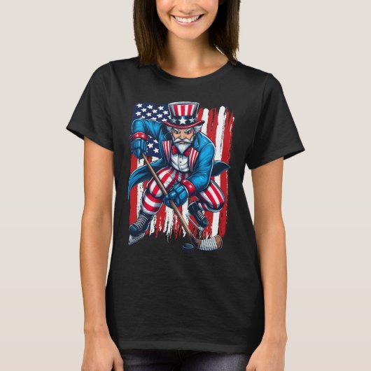 T-shirt Joueur de hockey Oncle Sam 4 juillet Drapeau améri (Devant)