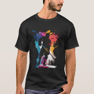 T-shirt Joueur de hockey sur glace coloré bâton de hockey