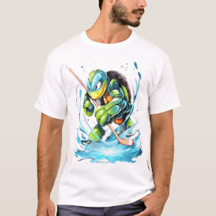 T-shirt Joueur de hockey sur glace Tortue Bâton de hockey