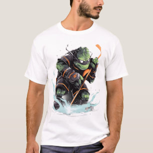T-shirt Joueur de hockey sur glace Tortue Bâton de hockey