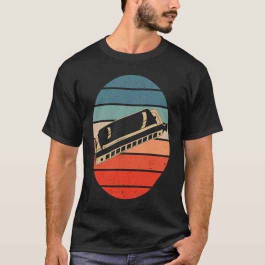 T-shirt Joueur d'harmonica Coucher de soleil rétro Harpe (Devant)