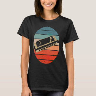 T-shirt Joueur d'harmonica Coucher de soleil rétro Harpe