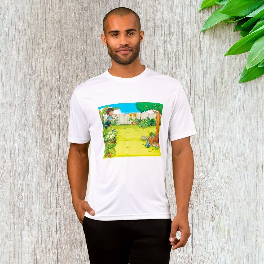 T-shirt Joueur garçon courir dans un Jardin vert luxuriant