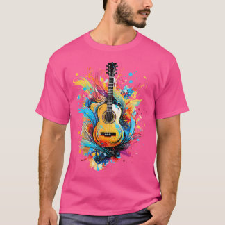 T-shirt Joueur guitare acoustique Splash Art coloré Guitar