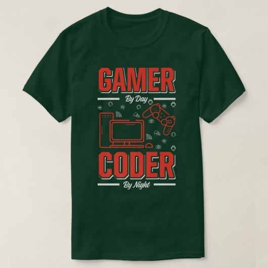 T-shirt Joueur Mens Par Jour Coder Par Programmateur Drôle (Design devant)