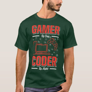 T-shirt Joueur Mens Par Jour Coder Par Programmateur Drôle