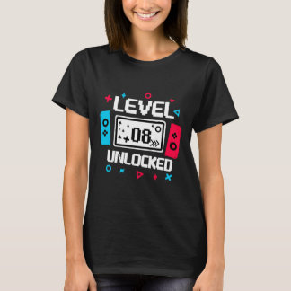 T-shirt Joueur Niveau 8 Débloqué - Cadeau Vidéo pour 8ème